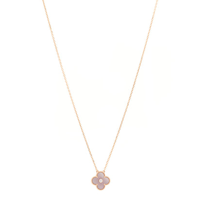 Van Cleef & Arpels 18K Rose Gold Diamond Pink Mother of Pearl Vintage Alhambra Pendant Necklace 1 of 5