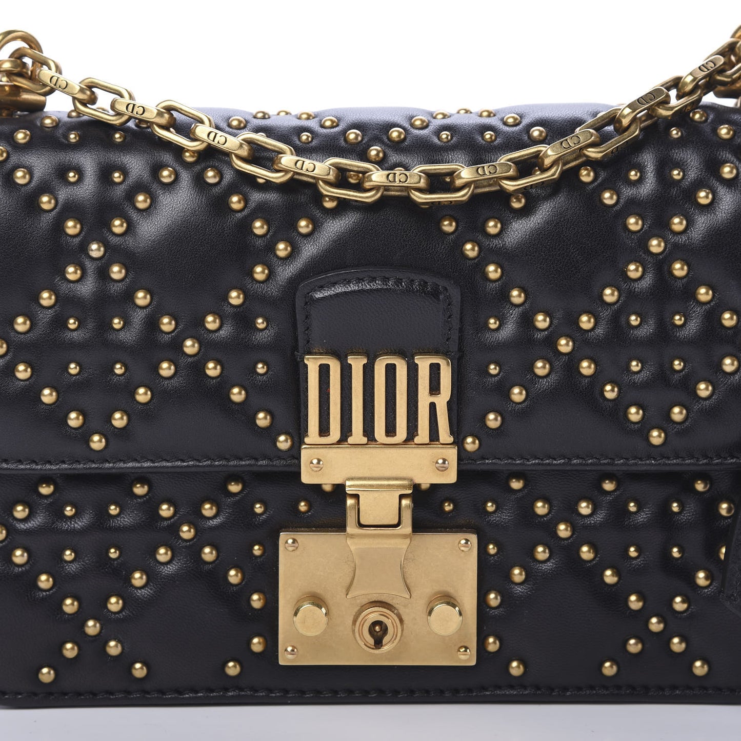 Lambskin Cannage Studded Small Dioraddict Flap Bag Black