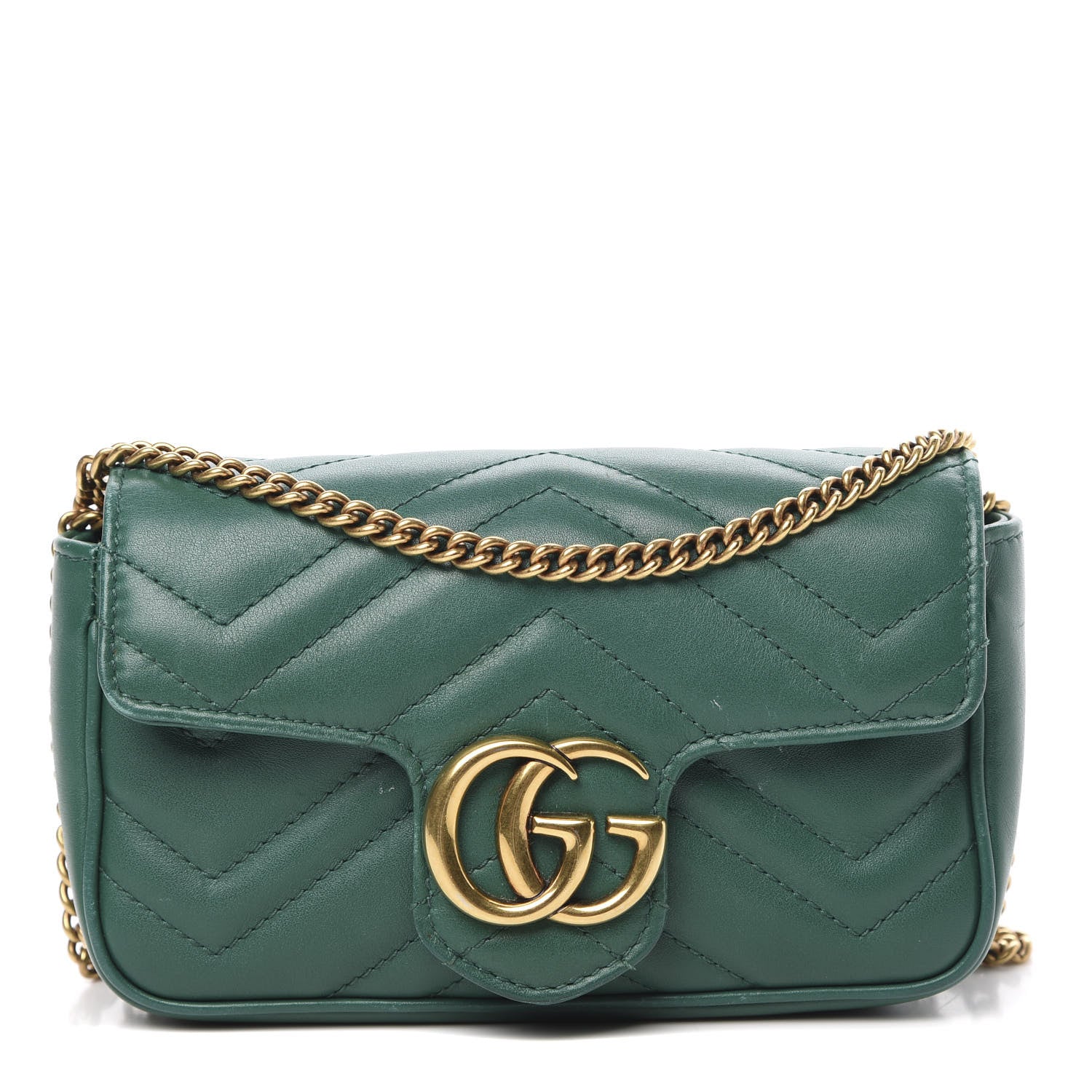 Gucci Calfskin Matelasse Super Mini GG Marmont Shoulder Bag Emerald Green 1 of 18