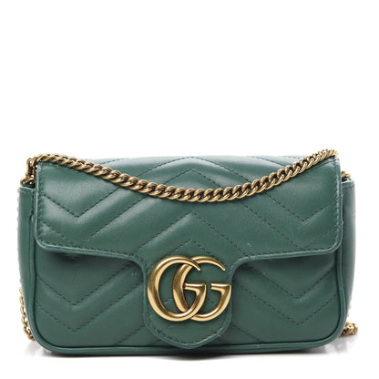 Gucci Calfskin Matelasse Super Mini GG Marmont Shoulder Bag Emerald Green 1 of 18