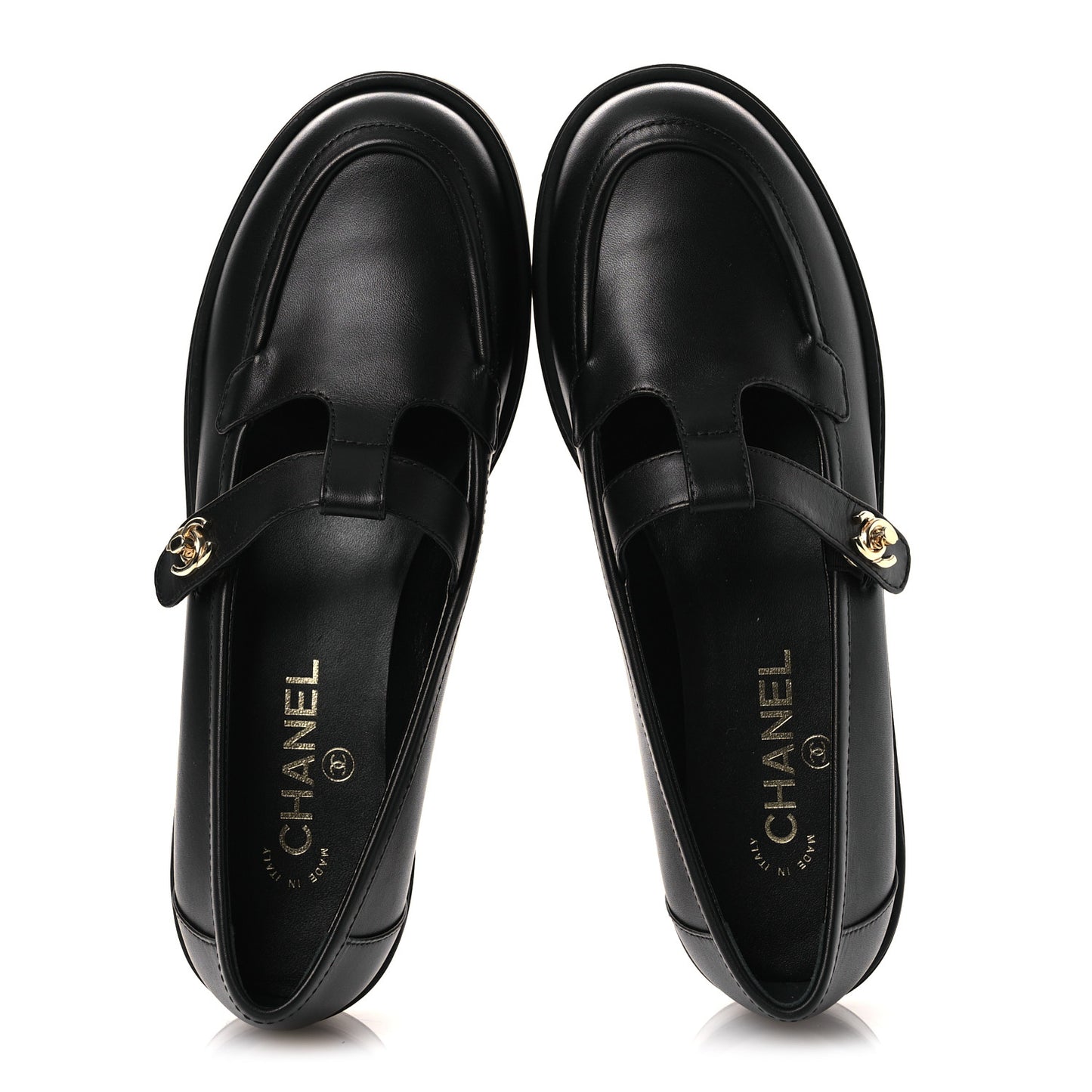 Calfskin CC Turnlock Moccasins 40 Black
