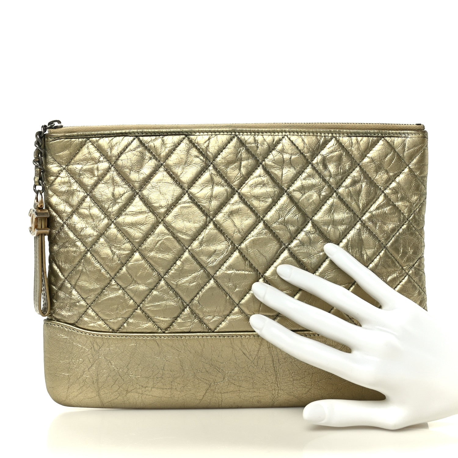 Chanel Metallic Aged Calfskin Quilted Medium Gabrielle Cosmetic Case  Gold 2 of 8
