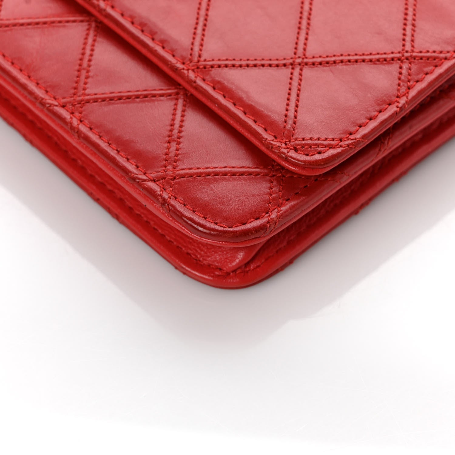 Chanel Lambskin Diamond Stitched Wallet On Chain WOC Red 11 of 12
