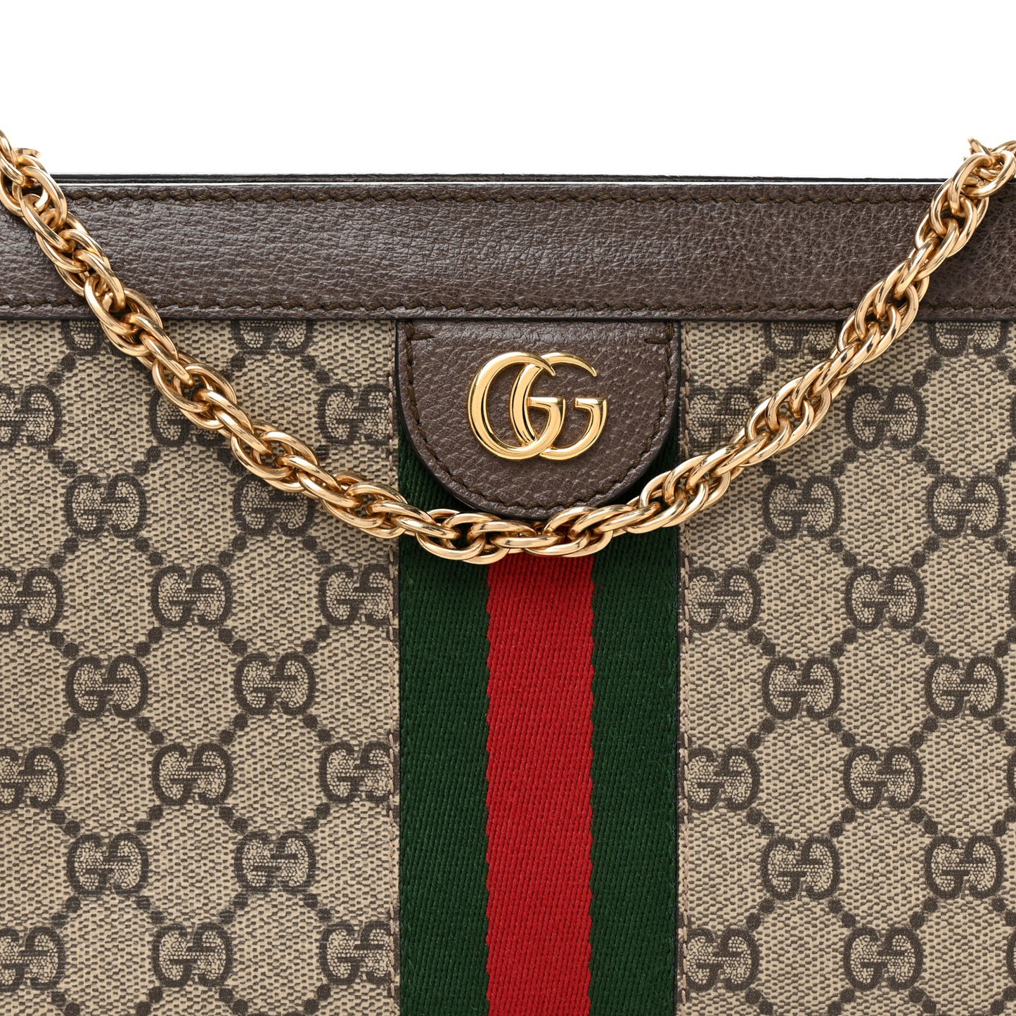 GG Supreme Monogram Web Small Ophidia Chain Shoulder Bag Brown