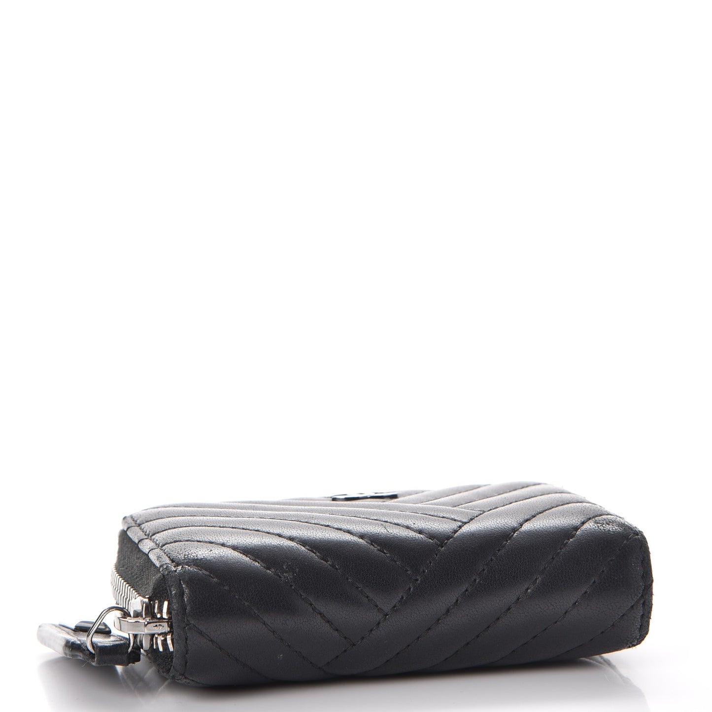 Lambskin Quilted Crossing Zip Around Coin Purse Black