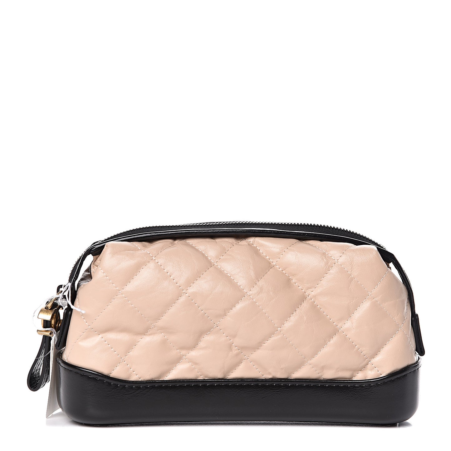 Aged Calfskin Quilted Gabrielle Classic Pouch Beige Black