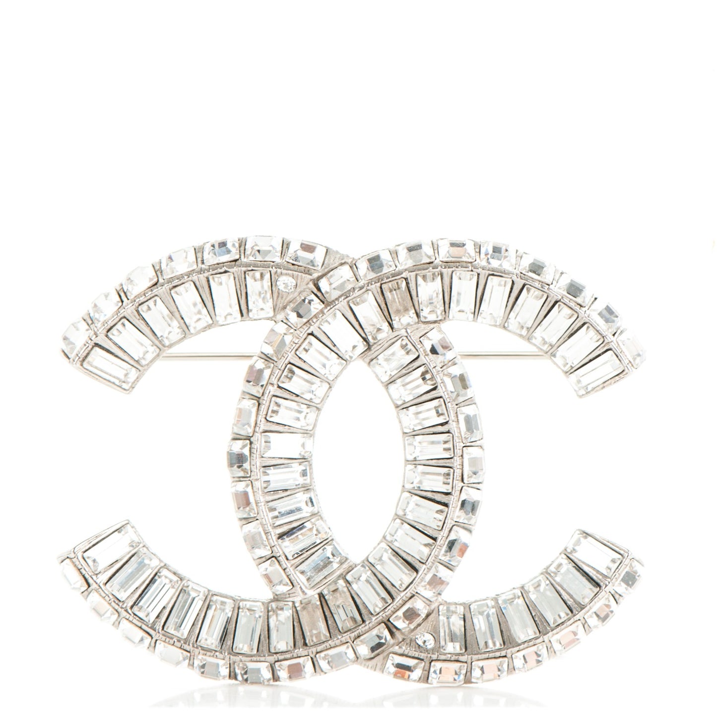 Baguette Crystal CC Brooch Silver