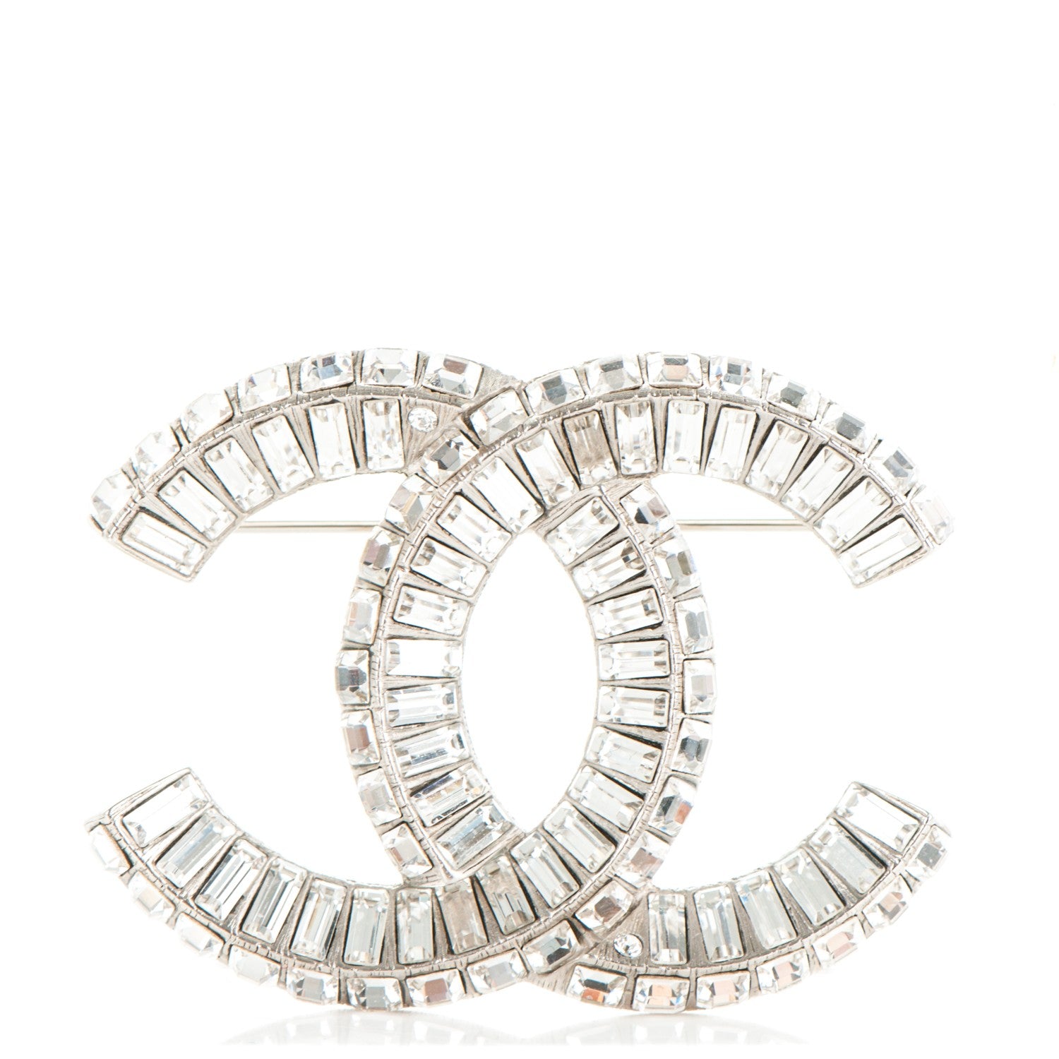 Chanel Baguette Crystal CC Brooch Silver 1 of 4