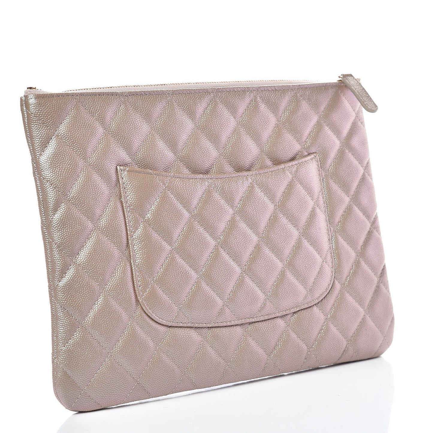 Iridescent Caviar Quilted Medium Cosmetic Case Beige