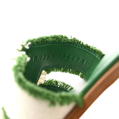 Hermes Calfskin Canvas Oran Fringe Sandals 37 Vert 6 of 11