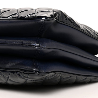 Chanel Patent Quilted Accordion Shopping Tote Navy 10 of 11