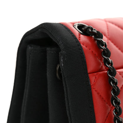 Chanel Lambskin Grosgrain Quilted Flap Red Black 12 of 13