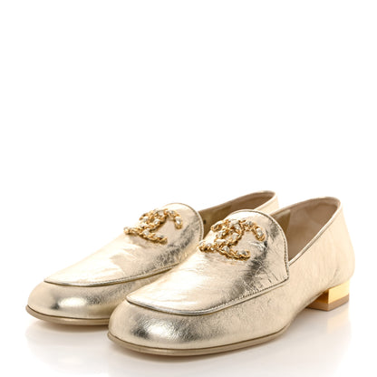 Chanel Aged Calfskin CC Loafers 36 Gold 4 of 9