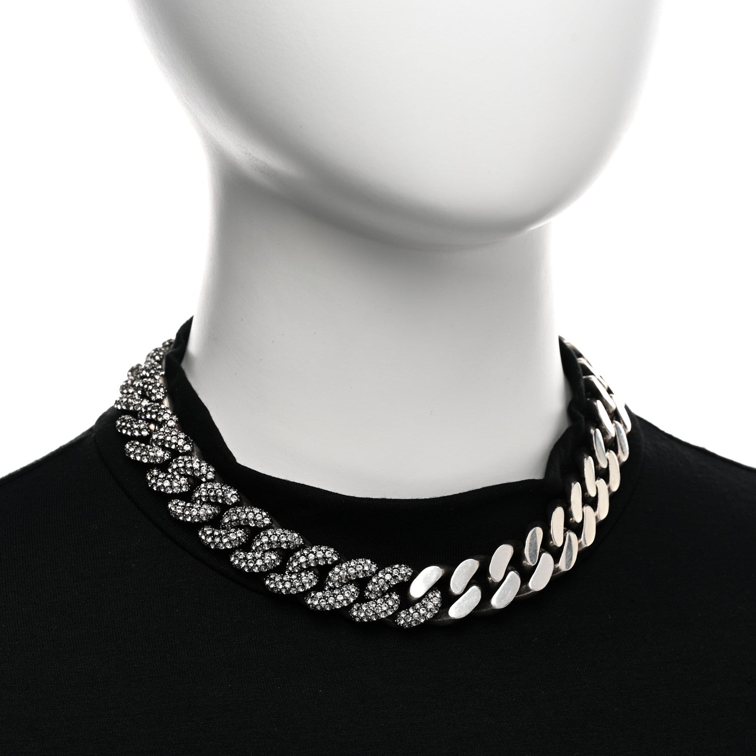 Saint Laurent Crystal Curb Chain Necklace Oxidized Silver 2 of 5