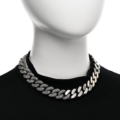 Saint Laurent Crystal Curb Chain Necklace Oxidized Silver 2 of 5
