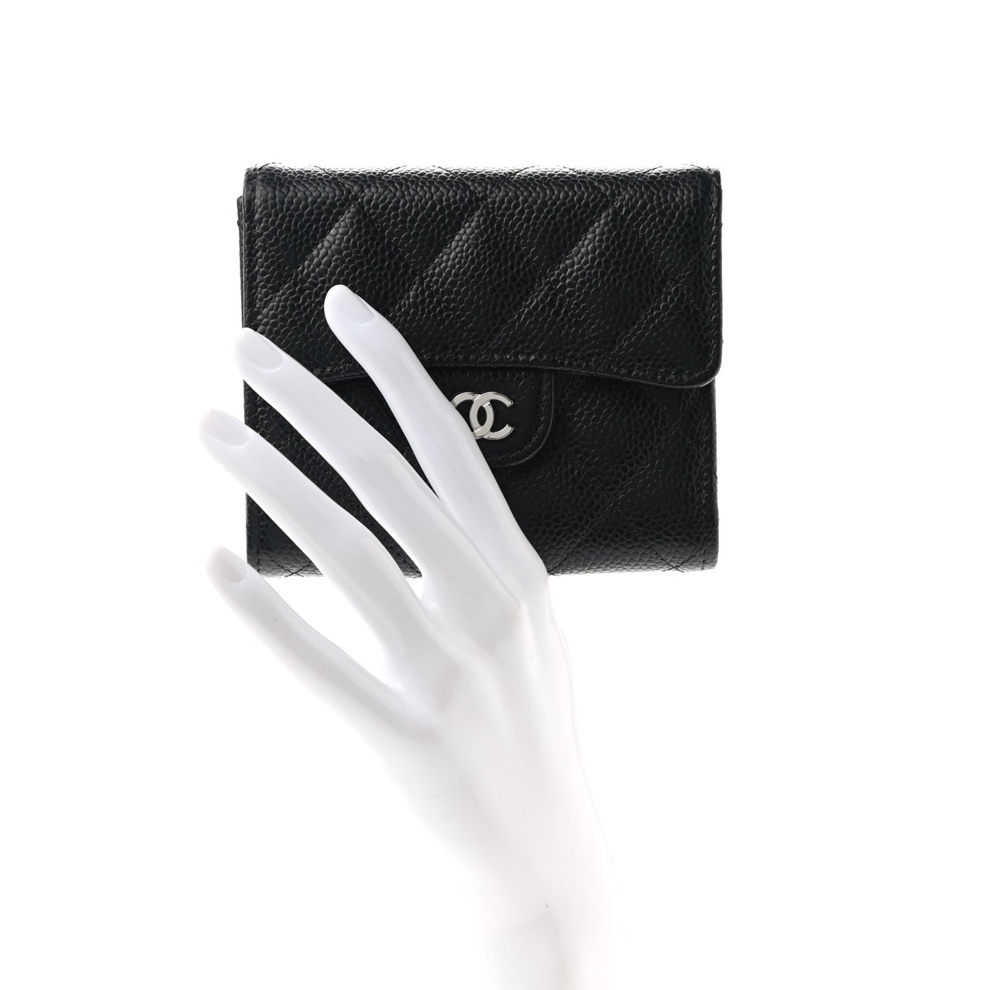 Caviar Quilted Compact Flap Wallet Black
