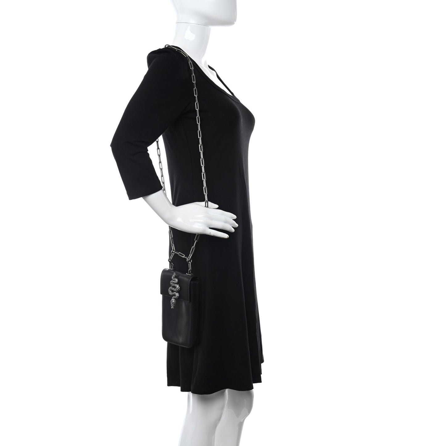 Calfskin Crystal Encrusted Snake Maison Mini Crossbody Black