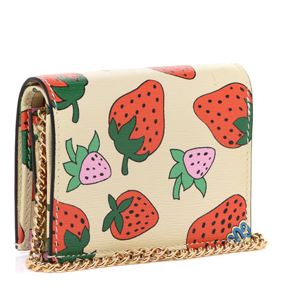 Gucci Calfskin Strawberry Print Zumi Chain Card Case Wallet Ivory Red 3 of 8