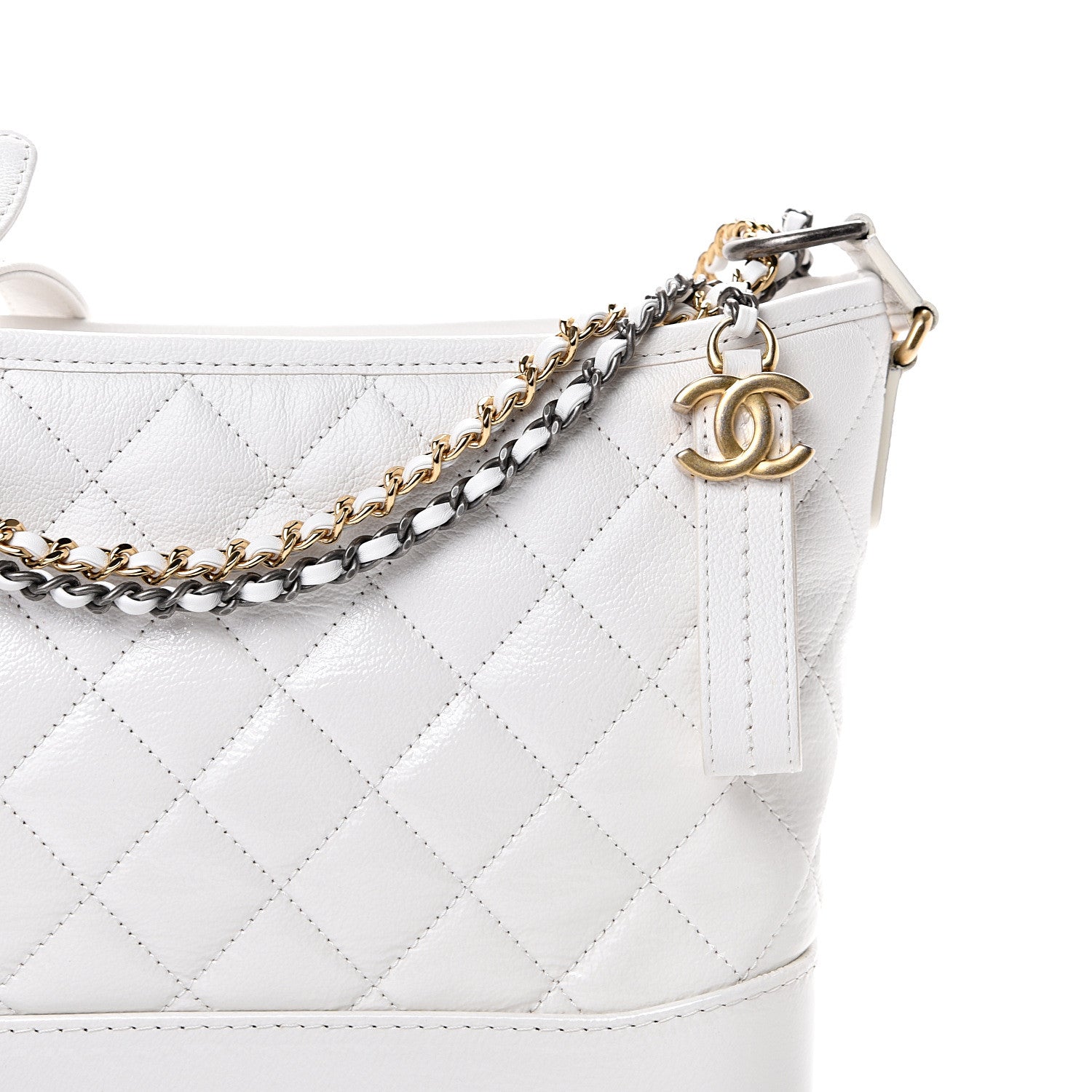 Chanel Patent Goatskin Quilted Medium Gabrielle Hobo White 7 of 11