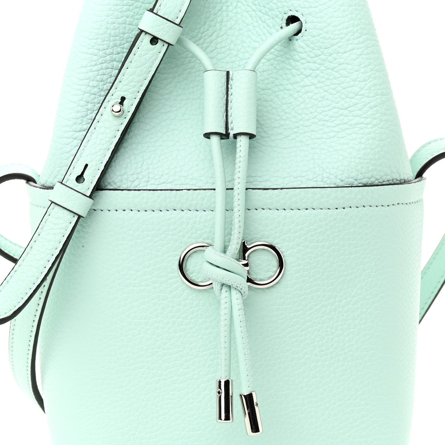 Salvatore Ferragamo Grained Calfskin Mini Gancino Bucket Bag Blue 9 of 9