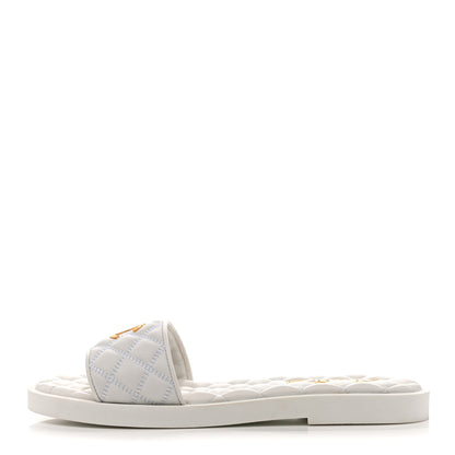 Chanel Lambskin Quilted Textured CC Mules Sandals 41.5 White 1 of 10