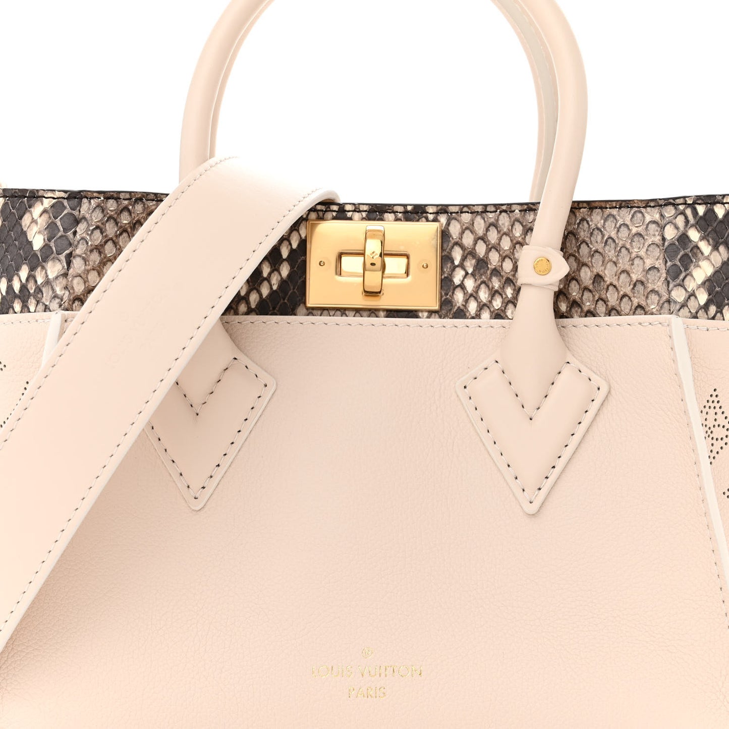 Calfskin Karung Snakeskin Mahina On My Side PM Quartz White