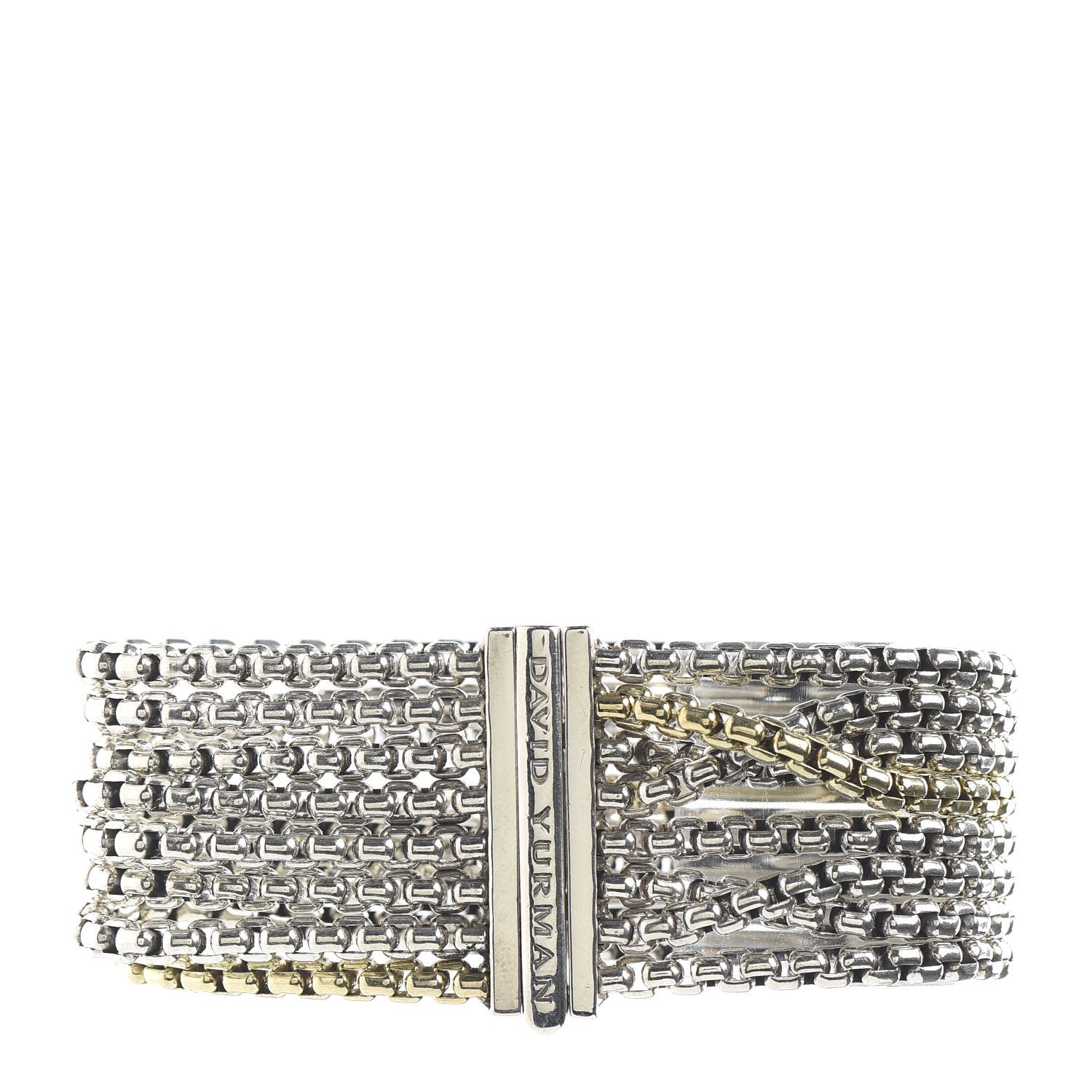 David Yurman Sterling Silver 18K Yellow Gold Eight-Row Box Chain Bracelet 3 of 5