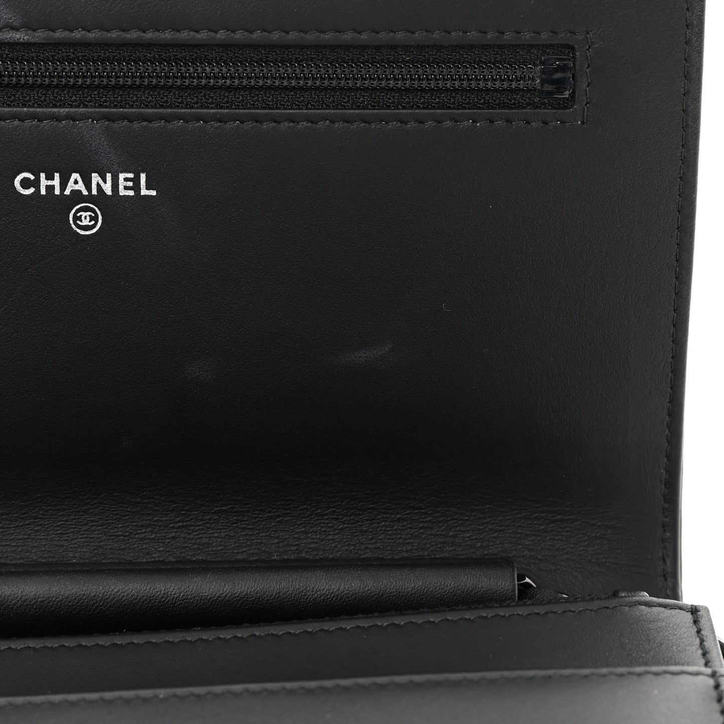 Calfskin Painted Chevron Embossed Boy Wallet On Chain WOC Black