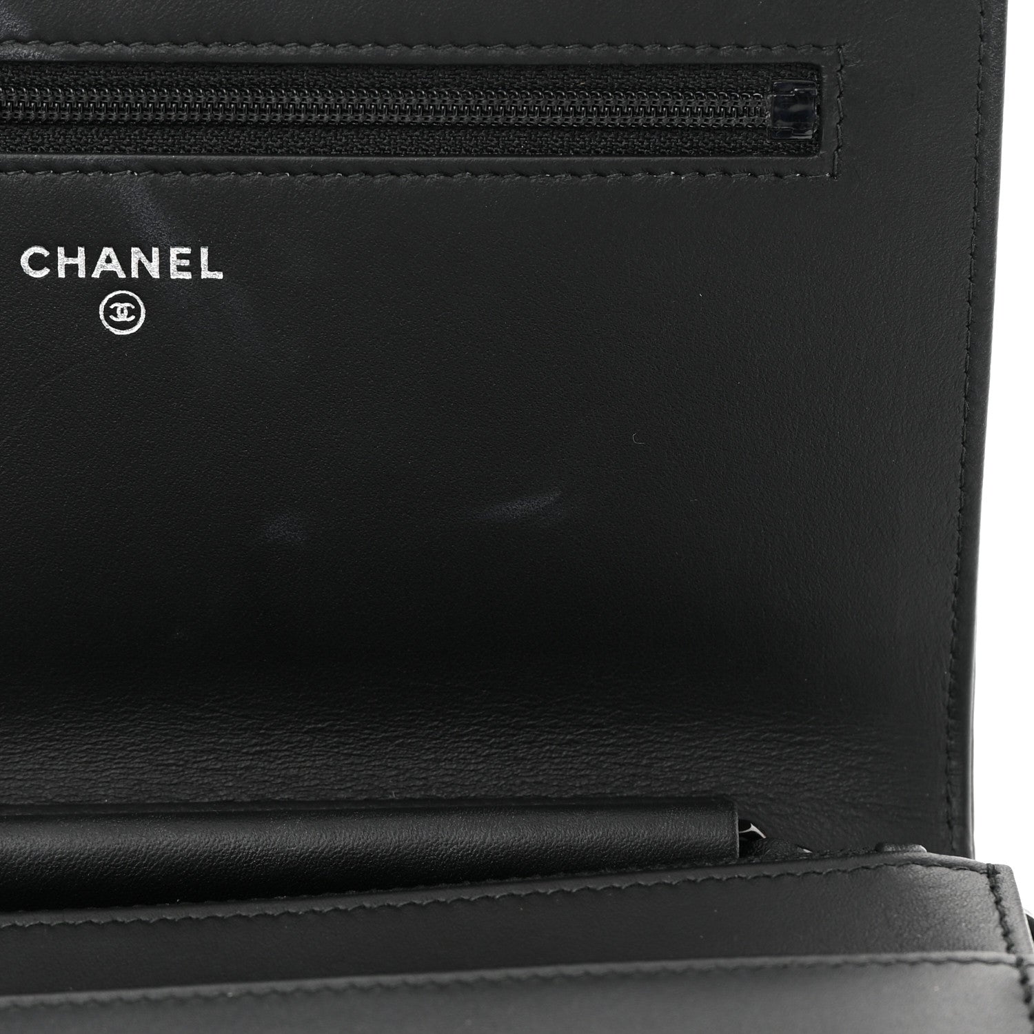 Chanel Calfskin Painted Chevron Embossed Boy Wallet On Chain WOC Black 13 of 15