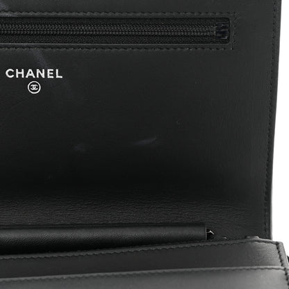 Chanel Calfskin Painted Chevron Embossed Boy Wallet On Chain WOC Black 13 of 15