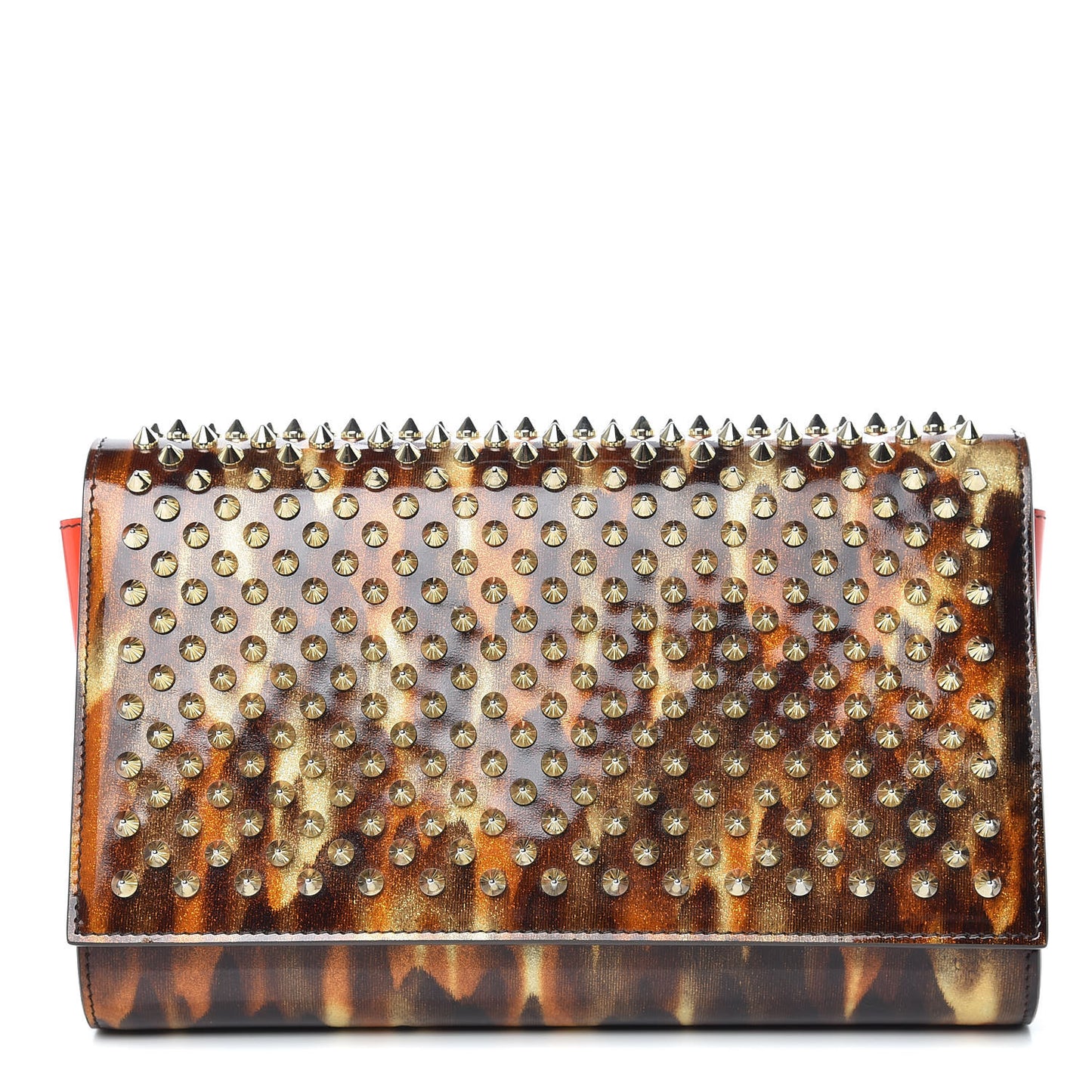 Patent Leopard Spikes Paloma Clutch Brown
