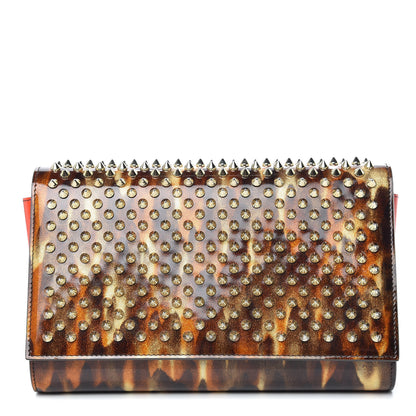 Christian Louboutin Patent Leopard Spikes Paloma Clutch Brown 1 of 10