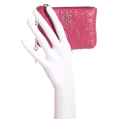 Chanel Lambskin Camellia Embossed Key Holder Case Fuchsia 2 of 8