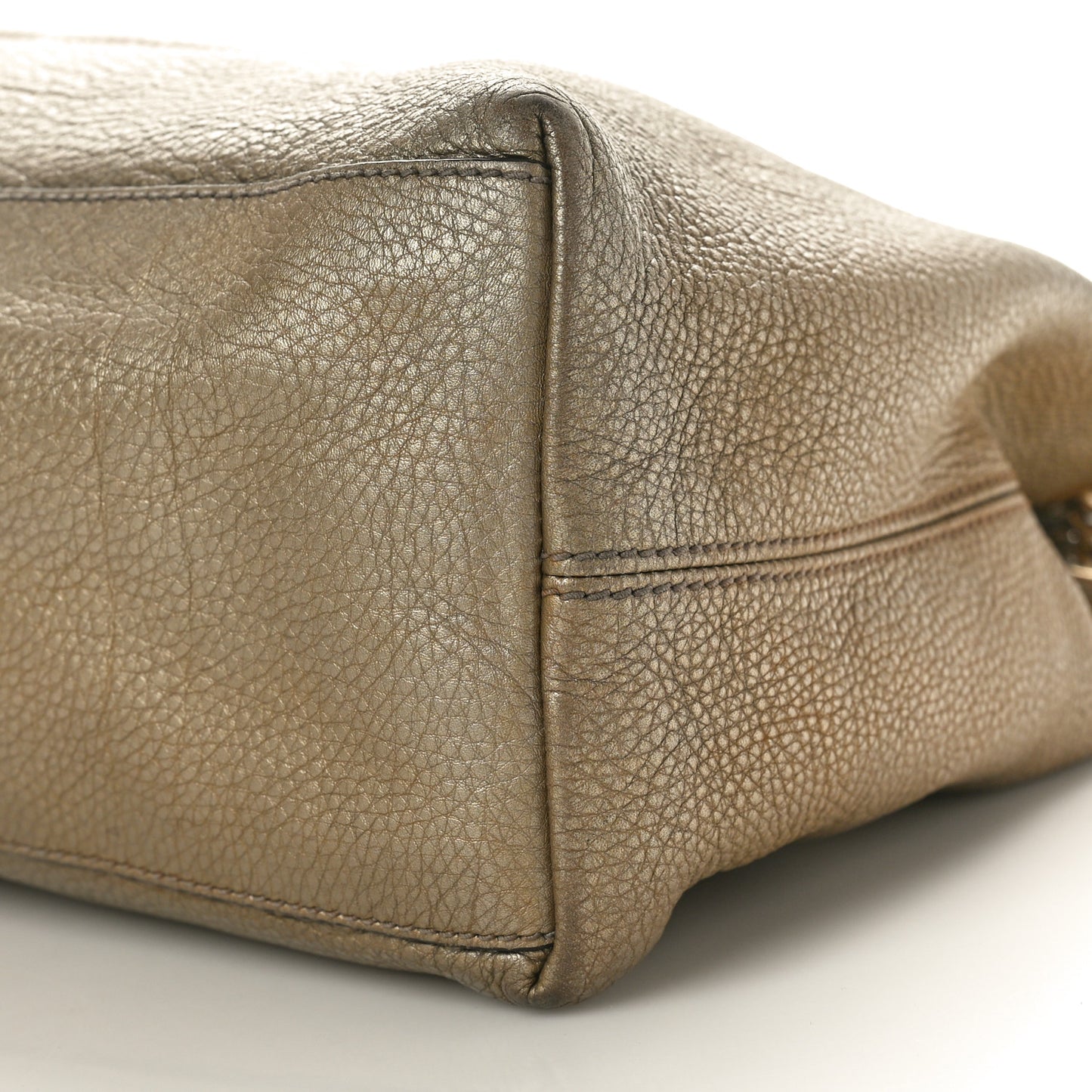 Metallic Pebbled Calfskin Medium Soho Chain Shoulder Bag Golden Beige