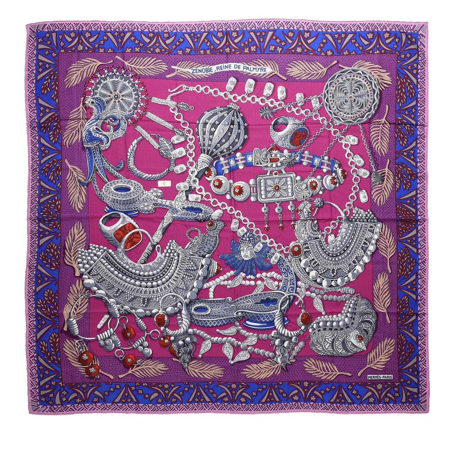 Cashmere Silk Zenobie Reine De Palmyre Shawl 140 Fuchsia Gris Acier Violet