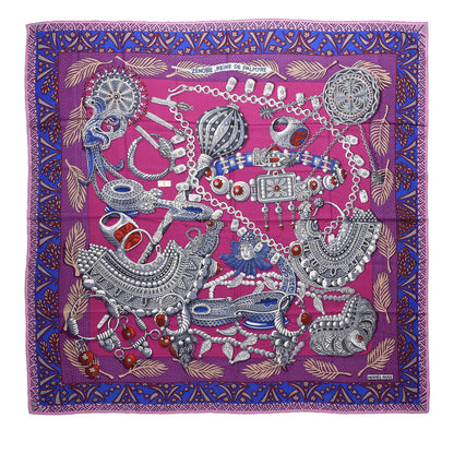 Hermes Cashmere Silk Zenobie Reine De Palmyre Shawl 140 Fuchsia Gris Acier Violet 1 of 7