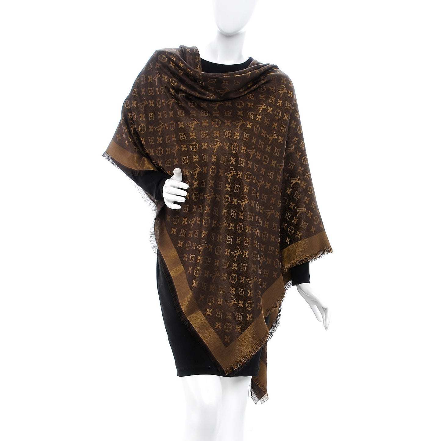 Silk Lurex Wool Monogram Shine Shawl Brown