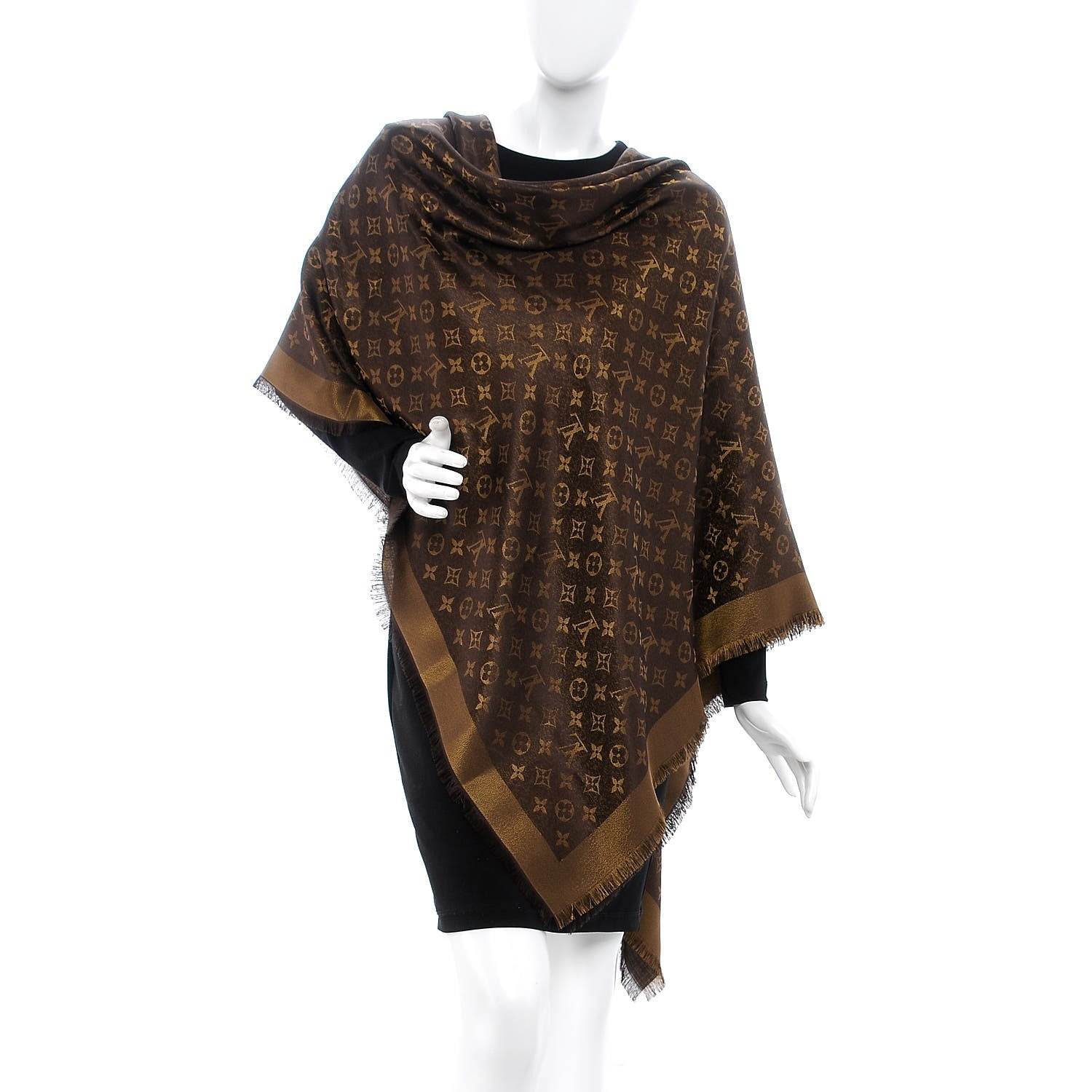 Louis Vuitton Silk Lurex Wool Monogram Shine Shawl Brown 2 of 4