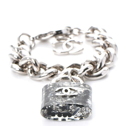 Chanel Plexiglass Pearl CC Padlock Bracelet Silver 4 of 7