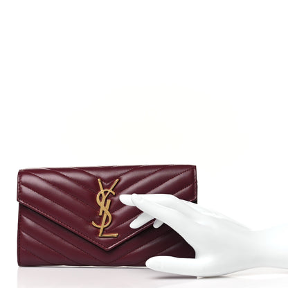 Saint Laurent Calfskin Matelasse Chevron Monogram Flap Wallet Palissandre 2 of 8