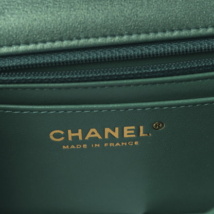 Chanel Iridescent Calfskin Quilted Mini Rectangular Flap Green 6 of 9