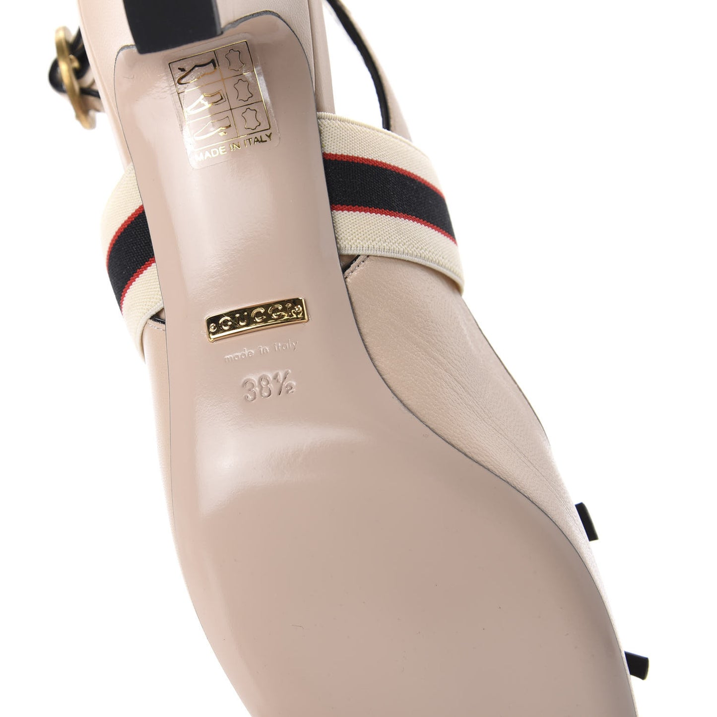 Malaga Kid Bow Ace Stripe Mid Heel Slingback Pumps 38.5 Beige
