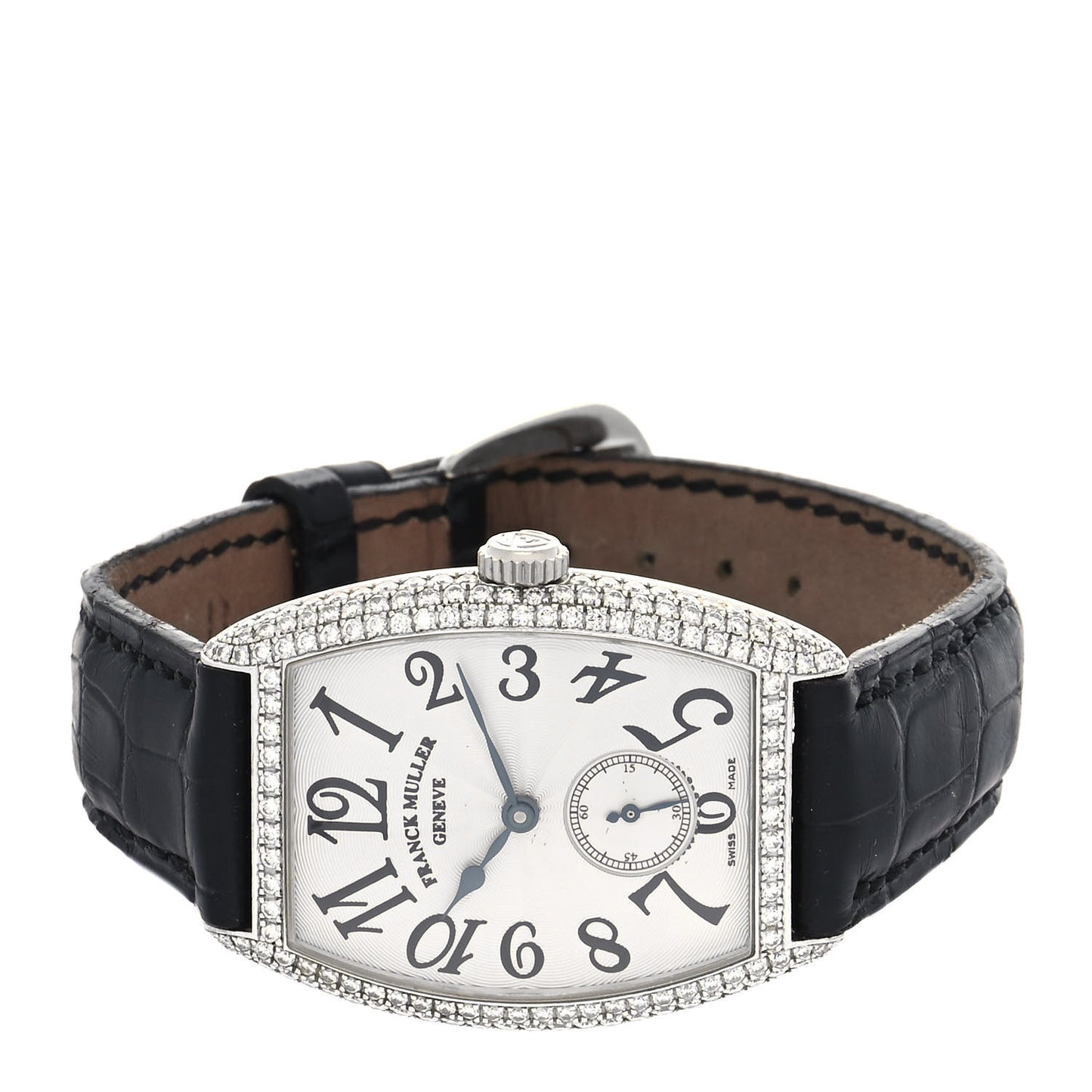 18K White Gold Alligator Diamond Pave Bezel 29mm Cintree Curvex Manual Winding Watch 1750S6D
