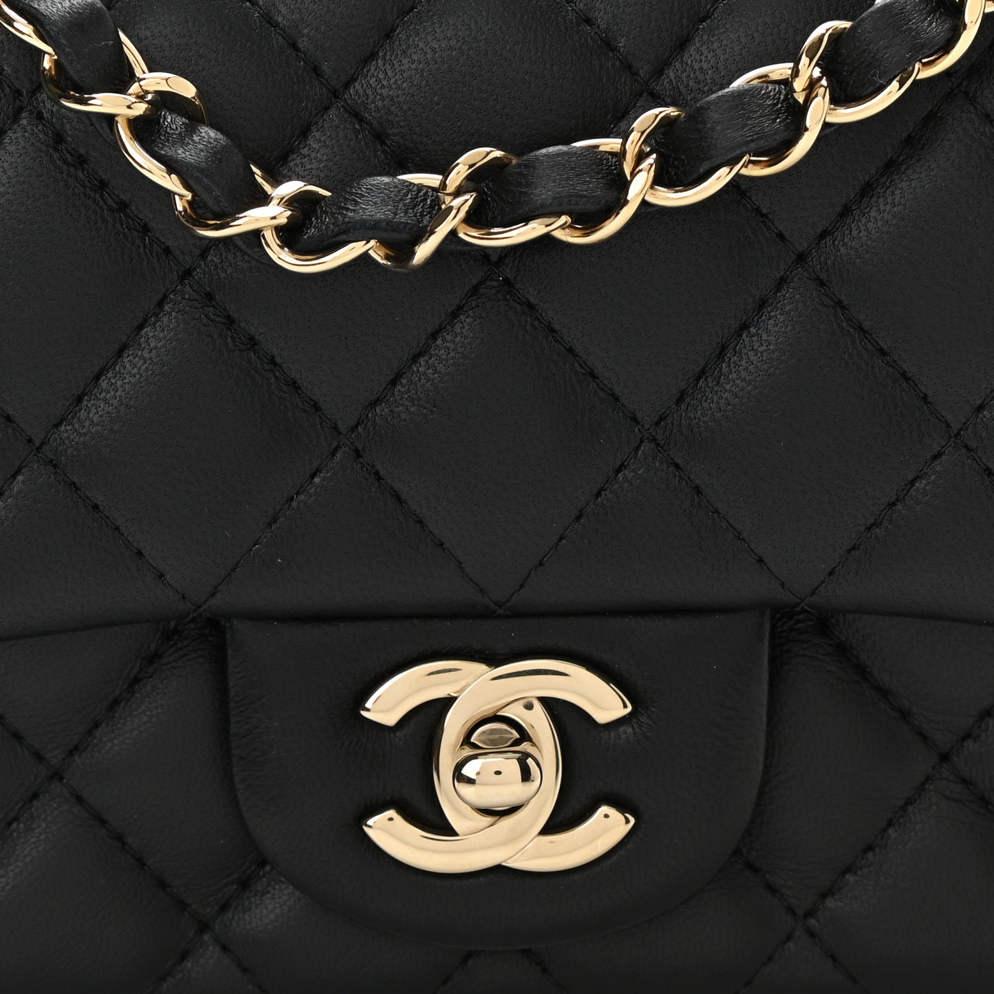Lambskin Quilted Mini Square Flap Black