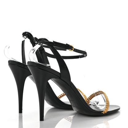 Saint Laurent Calfskin Chain Ankle Strap Sandals 37 Black 4 of 8
