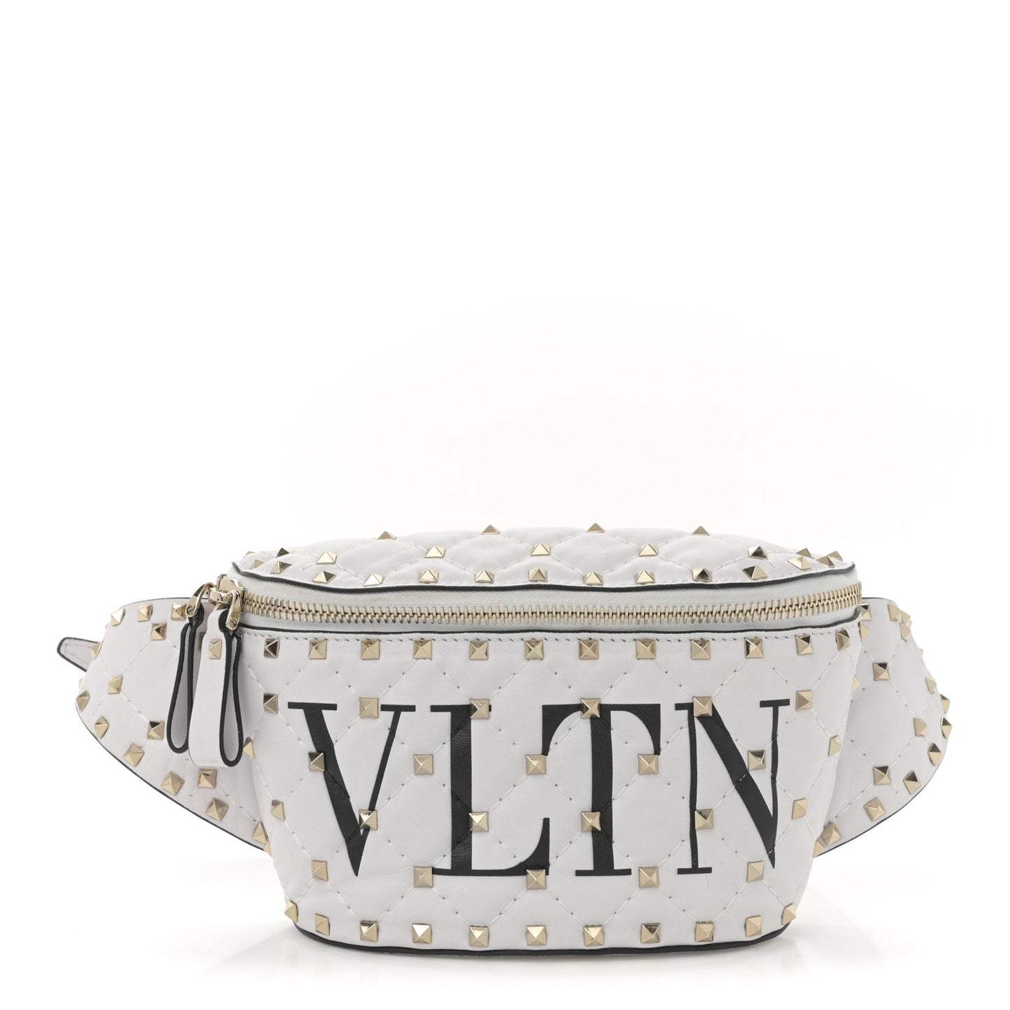 Lambskin VLTN Rockstud Spike It Belt Bag 85 White Black