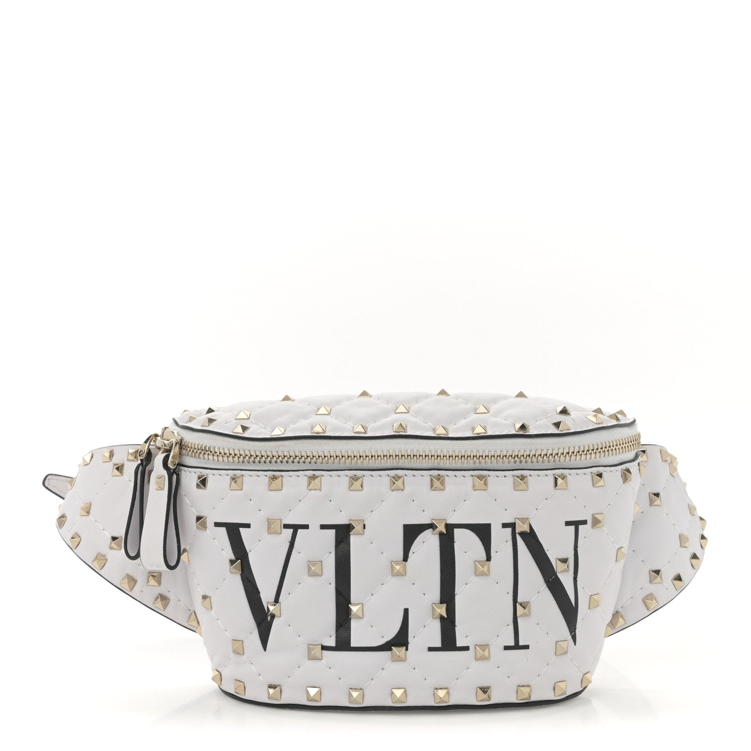 Valentino Garavani Lambskin VLTN Rockstud Spike It Belt Bag 85 White Black 1 of 9