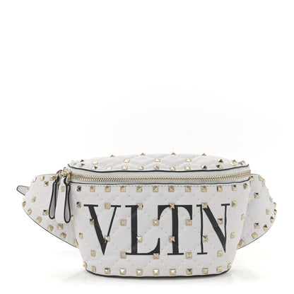 Valentino Garavani Lambskin VLTN Rockstud Spike It Belt Bag 85 White Black 1 of 9