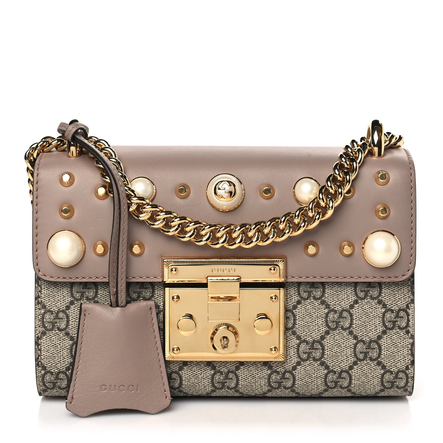 Gucci GG Supreme Monogram Studded Small Padlock Shoulder Bag Porcelain Rose 1 of 10