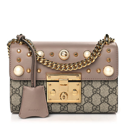 Gucci GG Supreme Monogram Studded Small Padlock Shoulder Bag Porcelain Rose 1 of 10